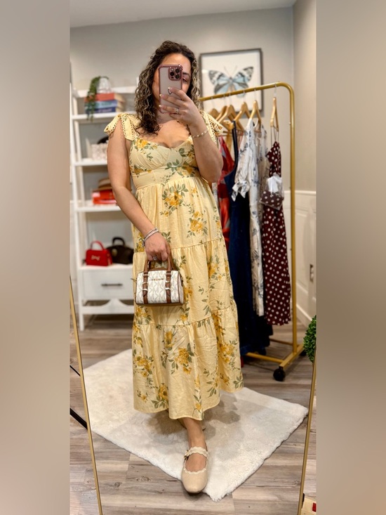 Blu Pepper Dresses & Skirts - Blu Pepper Yellow Floral Midi Dress with Green Leaf Print